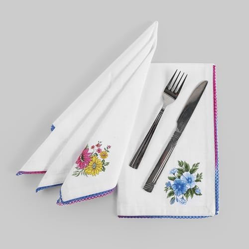 FINGERCRAFT Cloth Napkins Set of 12, 100% Cotton, 20x20 Inch, Multi Floral - Image 3