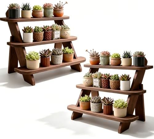 2Pcs Large 3 Tier Wooden Display Stand Wood Cupcake Stands Tool Free, Rustic Risers Dessert Table Display Shelf Spice Rack Organizer Holder, Large Wood Makeup Cologne Perfume Organizer by OFIDELITY