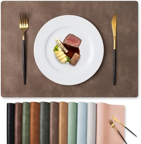 MOSAYT Vinyl Faux Leather Placemats, Set of 6, Brown by MOSAYT