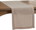 SARO LIFESTYLE Classic Hemstitch Table Runner - Elegant Everyday Table Runner with Textured Fabric and Hemstitched Border for Dining Tables and Formal Entertaining, 16"x90", Taupe by SaroLifestyle