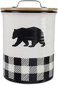 Young's Ceramic Treat Jar with Airtight Lid, Black and White Buffalo Plaid Bear Dog Treat Container, Decorative Cat Food Storage Canister by YoungsInc