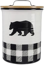 Young's Ceramic Treat Jar with Airtight Lid, Black and White Buffalo Plaid Bear Dog Treat Container, Decorative Cat Food Storage Canister by YoungsInc