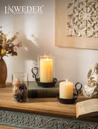 Black Hurricane Candle Holders: Pillar Candle Holder Set of 2 - Image 5