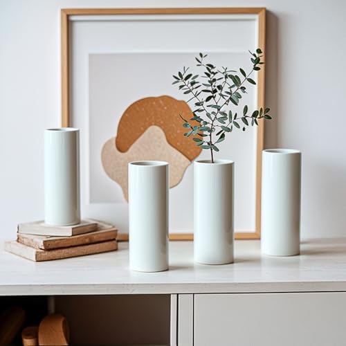 Modern White Ceramic Vase Set of 20 for Living Room Bedroom 5.51'' Minimalist Fresh Small Flower Vases for Bouquet Fake Plant Home Decor Office Fireplace Centerpieces Nordic Style 20 Pack - Image 6
