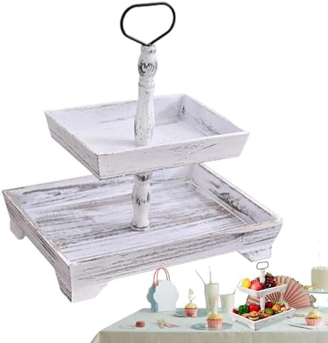Rustic Wood Tier Tray - 3 Tier Decorative Stand Elegant Country Center Stand | Wooden Cake for Kitchen Counter, Desk, Dining Table, Entryway, Shelves by Unknown