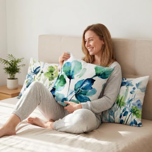 COMMINY Green Floral Throw Pillow Covers 20x20 Set 6 Farmhouse Summer Decor - Image 3
