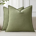 decorUhome Fall Olive Green Linen Throw Pillow Covers 20x20 Set of 2 by decorUhome