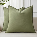 decorUhome Fall Olive Green Linen Throw Pillow Covers 22x22 Set of 2 by decorUhome