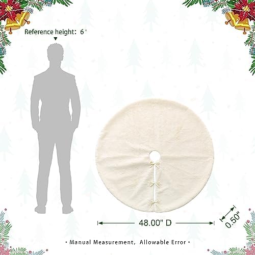 Glitzhome 48”D White Faux Rabbit Fur Christmas Tree Skirt,Rustic Xmas Tree Skirt for Christmas Home Party Holiday Decorations - Image 2