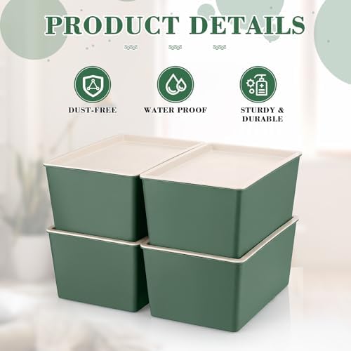 Menkxi 4 Pcs Storage Bins with Lids, Green, Large - Image 3