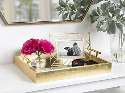 Kate and Laurel Lipton Decorative Mirror Tray with Polished Metal Handles, Gold - Image 4