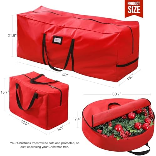 3 Pack Christmas Tree Storage Bag, for Artificial Trees up, Sturdy Waterproof With Reinforced Carrying Handles, Xmas Holiday Garland Bag Storage Case (Red, 9 Ft) - Image 3