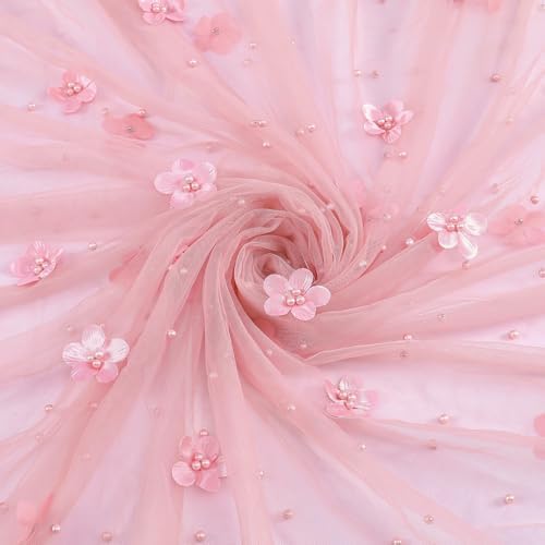 Dusty Pink Pearl Tulle Tablecloths 3 Pack 10ft Floral Sheer Table Linen - Image 4