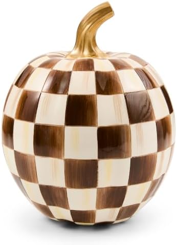 MACKENZIE-CHILDS Resin Pumpkin, Small, Dark-Brown-and-White Chocolate Check by Unknown