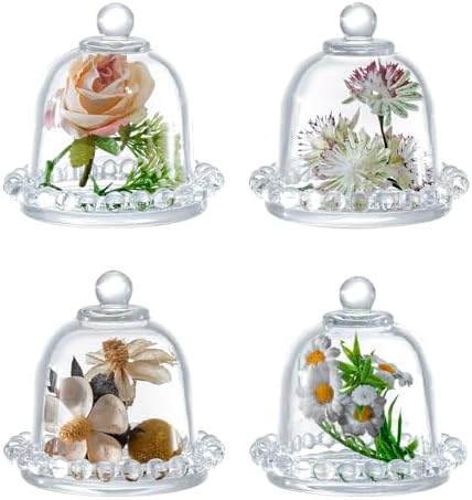 MyGift Set of 4 Mini Glass Cloche Domes with Scalloped Base – Small Round Display Covers for Trinkets, Keepsakes, Jewelry, Collectibles, Party Favors, Table Decorations, and Home Décor by MyGiftHome