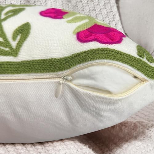 Alysheer Floral Embroidered Throw Pillow Cover 18"x 18" Set of 2, Hot Pink - Image 6