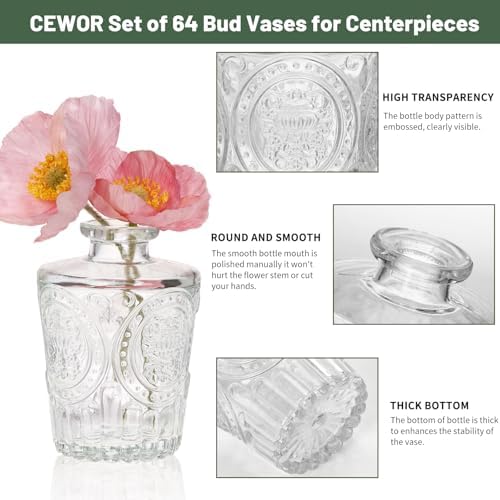CEWOR Glass Bud Vases in Bulk, Set of 64 Small Vases for Centerpieces, Flower Vases for Flowers in Bulk for Rustic Wedding Home Table Decorations - Image 3