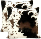 TOMWISH Cowhide Animal Black White and Brown Fur Throw Pillow Covers 22x22 Set of 2 for Chair Bedroom Living Room Sofa Couch Bed Outdoor Double Sided Printing Fur Fleece Soft Cozy Pillow Covers by HOMEDECOR