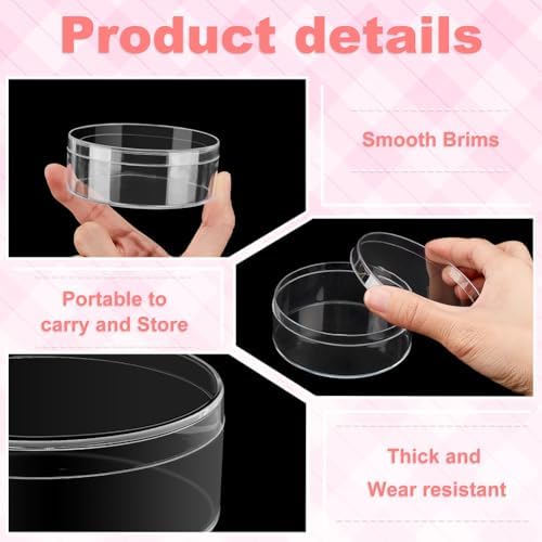 AHANDMAKER 50PCS Clear Round Organizer Box 3"x1" Small Acrylic Containers with Lids Circular Candy Box for Bead Jewelry Storage Wedding Graduation Gift Craft Decorations - Image 4