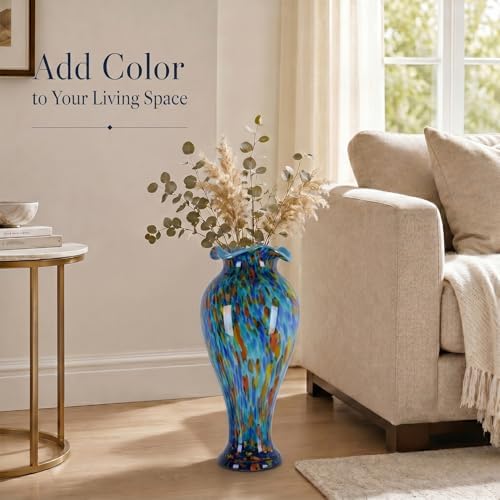 20in Tall Hand Blown Glass Vase Unique Ruffle Wide Mouth Vases, Elegant Modern Glass Flower Decorations Vase, Beautiful Colorful Vases for Home Living Room Bookshelves Wedding High End Centerpieces - Image 4