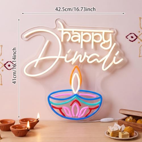 Zhengmy Happy Diwali Neon Sign, USB Powered LED Light for Wall Decor - Image 3