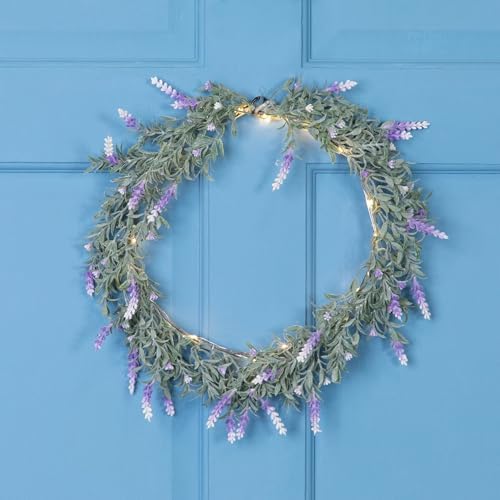 Pre-Lit Battery Operated Purple Ombre Lavender Spring Wreath- 16" - White LED Lights - Image 2