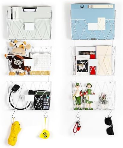 Wall File Organizer for Office, 6 Pack Metal Wall Baskets Wall File Holder by OYEAL