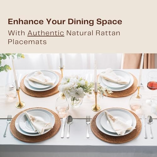 2-Pack Rattan Placemats - 13-inch Round Placemats (Stained Brown) - Woven Place Mats, Round Table Mats - Wicker Chargers for Dinner Plates, Plate Chargers Boho - Rattan Décor - Image 4