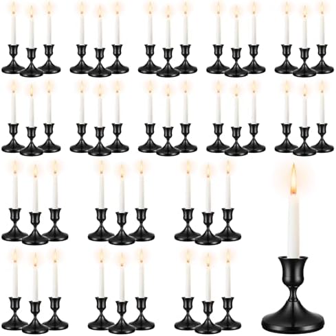 48 Pack Brass Black Taper Candle Holders Set - Vintage Black Candle Holder by VZZNN