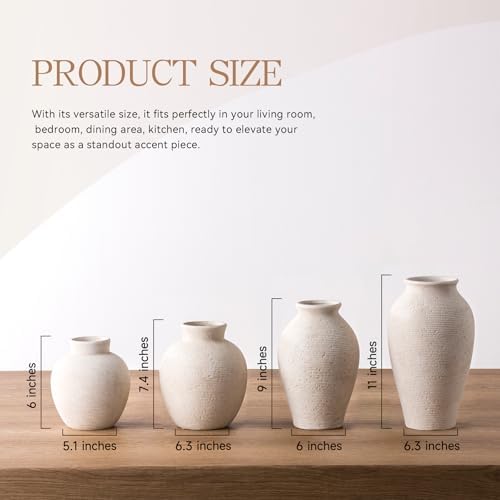 Vanselia Ceramic Flower Vase Home Decor - Large Tall Farmhouse Table Vases Rustic Vintage Living Room Kitchen Bedroom Decorations for House Book Shelf Office Coffee Desk Dining Fireplace (12" Rustic) - Image 2
