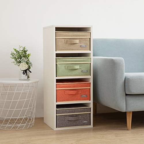 YueYue Fabric Storage Bins with Lids Small 4 Pack, Linen Foldable Storage Box with lids 4 Color Set 12.4in/12in/6.7in - Image 2