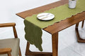 100% Natural Linen Rustic Scalloped Embroidery Table Runner 72 Inches Long, Linen Table Runner 14 x 72 Inch for Dresser and Dining Tables Decor, 4-6 Sets, 14x72'', Olive Green(Edges-Gold) by AORISSI