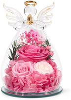 Gifts for Women Preserved Rose Forever Flower in Glass Angel Figurines Fresh Flowers for Delivery Prime Mothers Day Birthday Gifts for Mom Real Pink Roses for Grandma Sister Wife Her from Daughter by FIACO