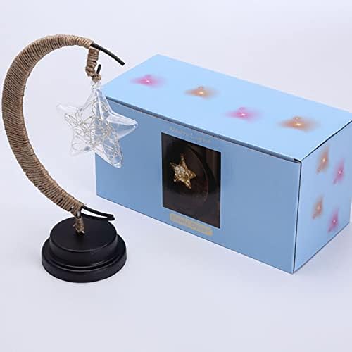 LED Decorative Lamp Star Moon Lamp Handmade Iron Night Lamp 3D Magic Moonlight Lamp Bedroom Moon Lamp Christmas Home Decoration USB Power Supply 5.5 * 5.1 * 11 Inch (Pentagonal Purple) - Image 4