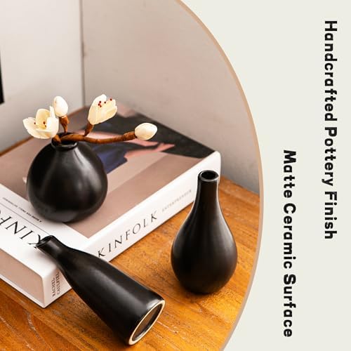 Ceramic Bud Vases, Black Mini Vase Set of 11, Small Pottery Vases for Flowers Mini Ceramic Vases for Pampas Grass Vase Bulk for Wedding Table Centerpieces Decoration Boho Home Decor - Image 4