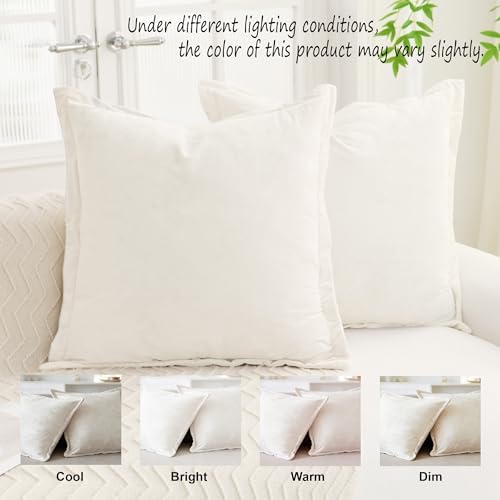 Greek Velvet Euro Sham Covers Set of 2 26x26 Luxury Soft Solid Pillow Covers for Living Room Bedroom Yard,Cream White - Image 5
