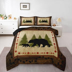 Rustic Farmhouse King Size Bear Paw Print Comforter Set - Wild Bear Bedding, Nature Woodland Decor, Down Comforter & Duvet Insert in Brown & Green by Erosebridal
