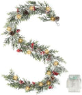 OZFHUA 6 FT Christmas Garland with Lights - Pre-Lit Artificial Christmas Garland, Flocked Garland with Red Berries Pine Cones for Decoration, Mantle Stairs Railing Home Xmas Decoration Indoor by OZFHUA