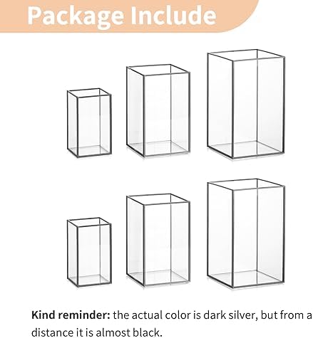 NUPTIO Hurricane Glass Candle Holders: 6 Pcs Clear Lantern Pillar Candles Holder with Black Metal Frame Modern Candle Lanterns Centerpiece for Wedding Ceremony Holiday Decoration 8.1 & 6.5 & 4.7 inch - Image 6