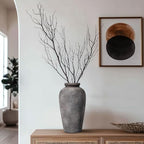 Large Rustic Terracotta Vase, 11 inch Tall Ceramic Flower Vase, Clay Farmhouse Decorative Vases for Flowers, Living Room, Shelf, Entryway, Home Decor, Grey - Image 3