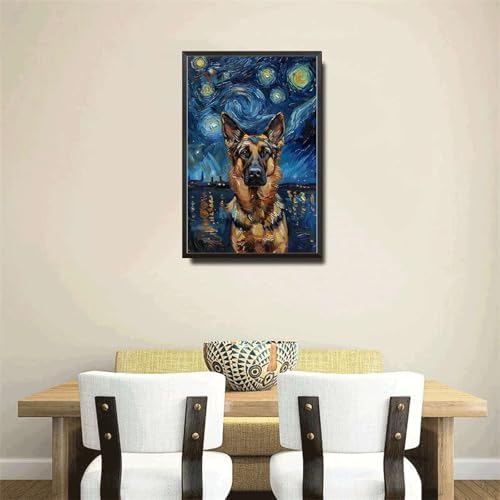 Metal Sign Tin Sign Vintage Wall Art German Shepherd Starry Night Shepherd Loyal Shepherd in A Night Sky for Home Farm and Seasonal Displays Rustproof Aluminum 12×16 Inches with Metal Frame - Image 4