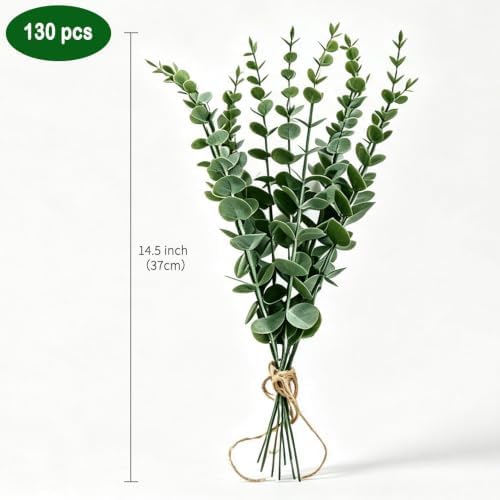 130PC Faux Eucalyptus Stems Silver Dollar Eucalyptus Stems Wedding Decor - Image 2