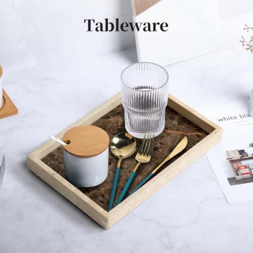 YMXYJM Real Natural Marble Tray for Bathroom, Genuine Marble Stone Vanity Tray, Luxury Storage Trays for Kitchen, Vanity, Home Decor, Dresser, Non-Resin/Non-Ceramic, 12"x 8"x 1.2", Beige & Brown - Image 5