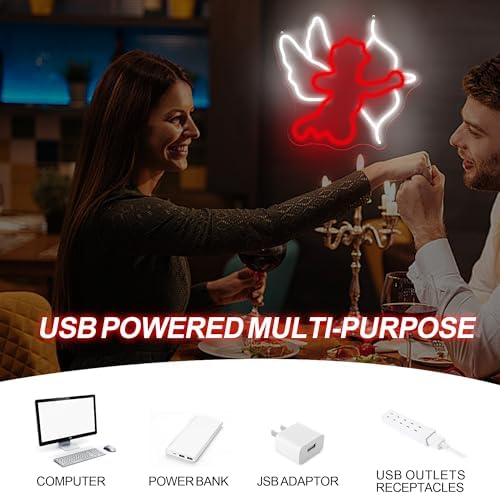 Cupid's Arrow Neon Sign 13.78″×12.99″ – Red & White LED Wall Light Dimmable - Image 5