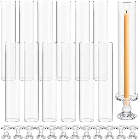 Teenyyou 12 Set Glass Hurricane Pillar Candle Holders Candlestick 12.6" by Teenyyou