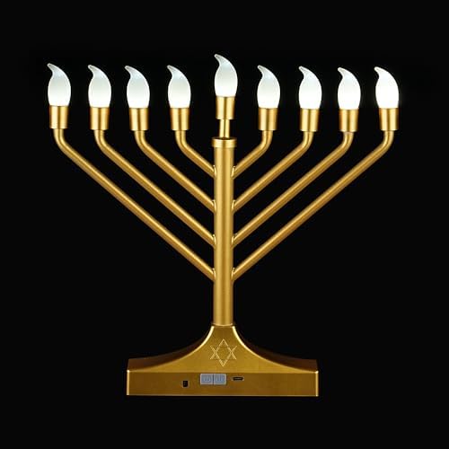 Electric Hanukkah Menorah,RGB Led Menorahs for Chanukah Decoration,Color Changing with Remote Control & Push-Button to Choose The Day and Timer Options Battery/USB Powered,Gold - Image 7