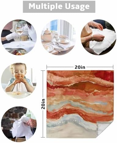 Burnt Orange Coastal Cloth Napkins Set of 6, Holiday Napkins for Baby Shower, Spring Summer Ocean Beach Nautical Sea Wave Washable Reusable Dinner Napkins for Cocktail Wedding Party, 20 x 20 in - Image 5