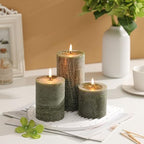 3x6 Inch Moss Green Pillar Candles Set of 3 - Unscented Spring Candles, Long Clean Burning, Large Big Candle, Smokeless Dripless Candle for Home Decor, Dinner Table, Bathroom, Rustic Decor - Image 4