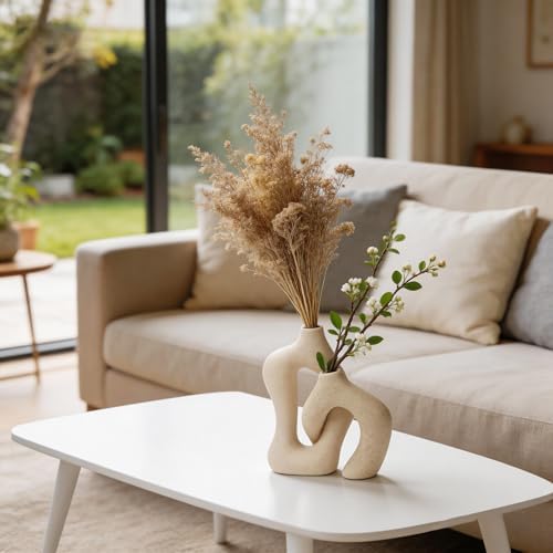White Ceramic Decorative Vases Set of 2, Nordic Minimalist Modern Vases for Table, Wedding, Living Room, Bedroom, Office Home Decoration - Image 6