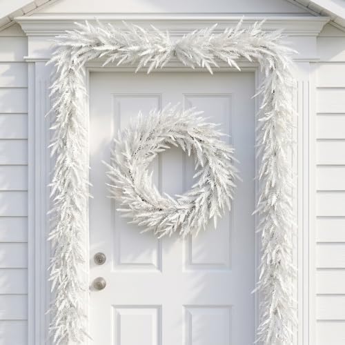 2Pcs Christmas White Norfolk Pine Garland,6Ft Artificial Snow Pine Garlands - Image 7